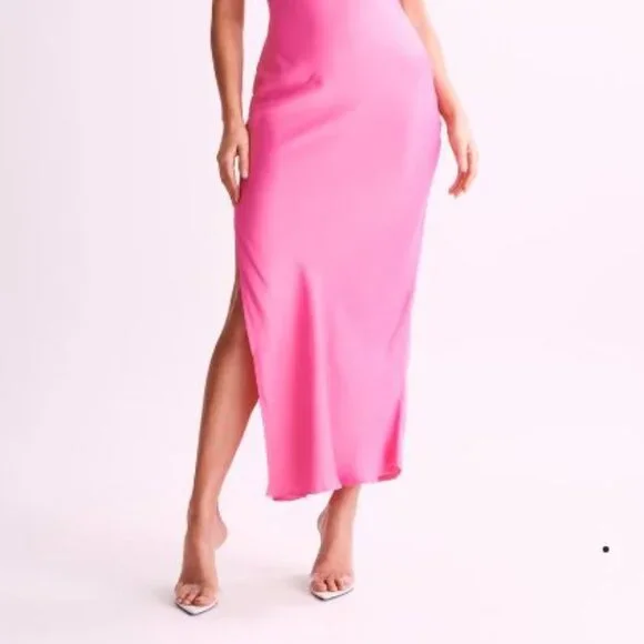 Meshki Satin Drape Back Maxi Dress with Split - Pink / XS - Picture 6 of 12